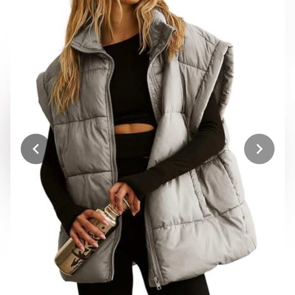 Sleeveless Quilted Puffer Vest - Light Gray